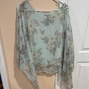 Elegant Floral Sheer Blouse - Light Blue